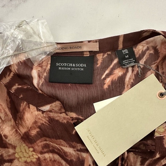 Scotch & Soda Womens Fading Roads Mini Dress Size M New Brown Palms Flutter - Picture 9 of 13